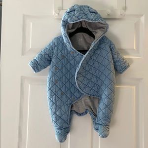 Gap quilted chambray denim bear onesie